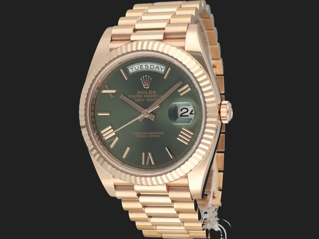 Rolex Day-Date 40 Everose Olive Roman Dial