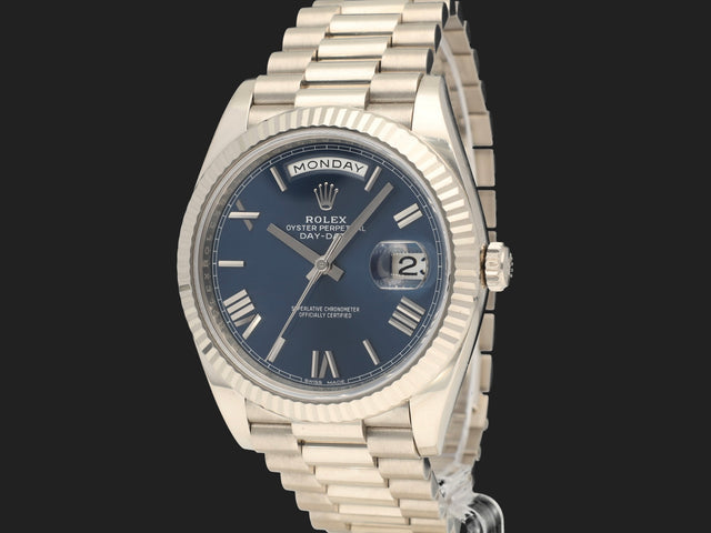 Rolex Day-Date 40 White Gold Blue Roman Dial