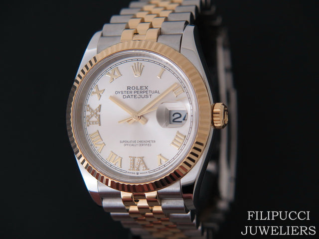 Rolex Datejust Gold/Steel Silver Diamond Dial