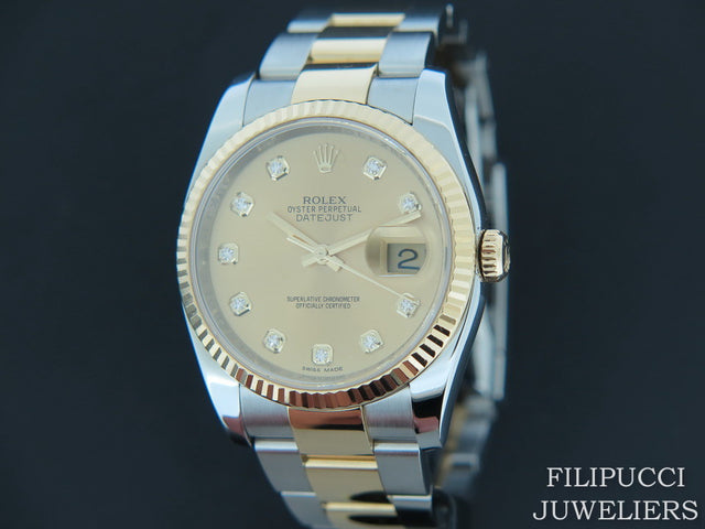 Rolex Datejust Gold/Steel Champagne Diamond Dial