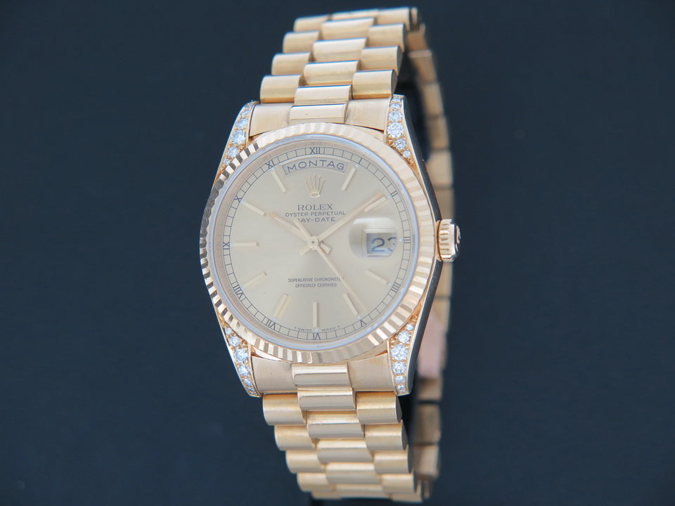 Rolex Day-Date Yellow Gold Diamond Lugs 18338 Full Set (1)