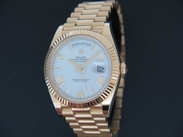 Rolex Day-Date 40 Yellow Gold White Roman Dial
