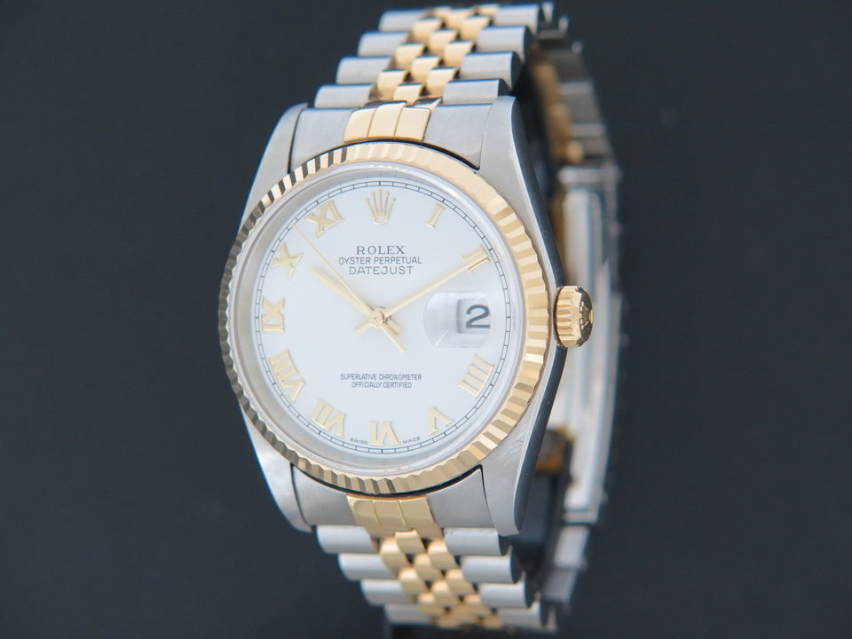 Rolex Datejust Gold/Steel White Roman Dial 16233 (1)