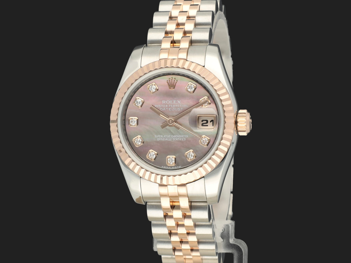 Rolex Lady-Datejust 26 Everose/Steel Black MOP Diamond Dial 179171 (1)