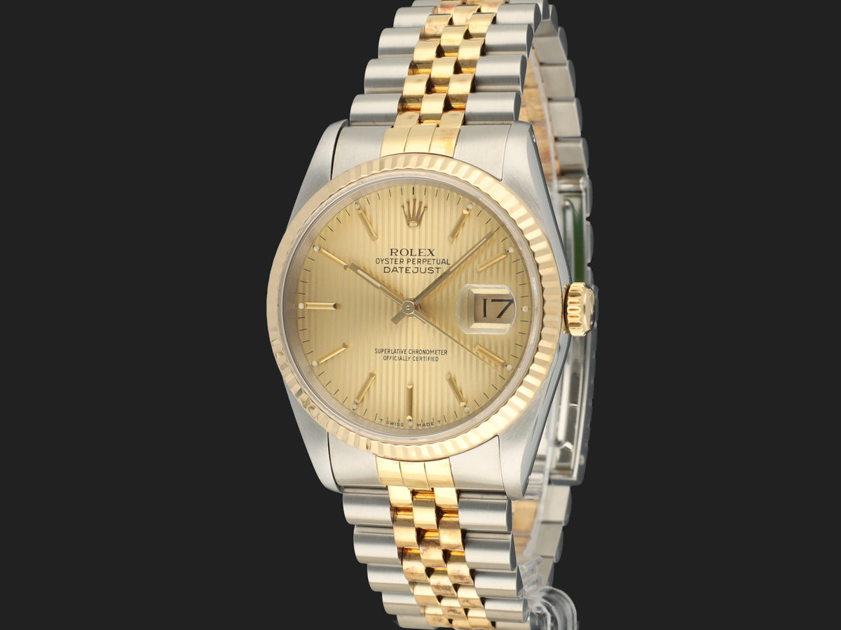 Rolex Datejust 36 Gold/Steel Champagne Tapestry Dial 16233 (1)
