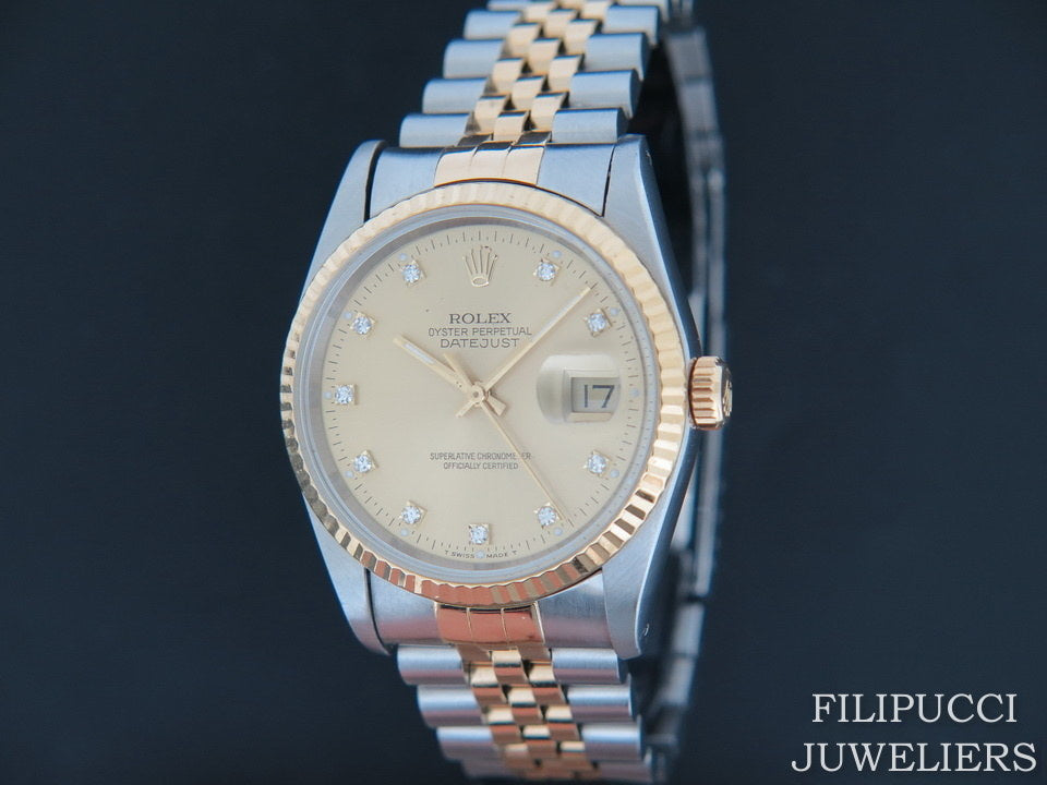 Rolex Datejust Gold/Steel 16233 Champagne Diamond Dial (1)