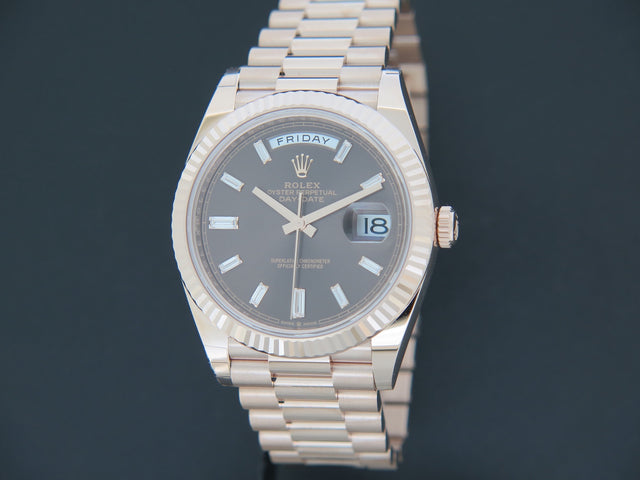 Rolex Day-Date 40 Everose Gold Baguette Chocolate Dial 228235 NEW