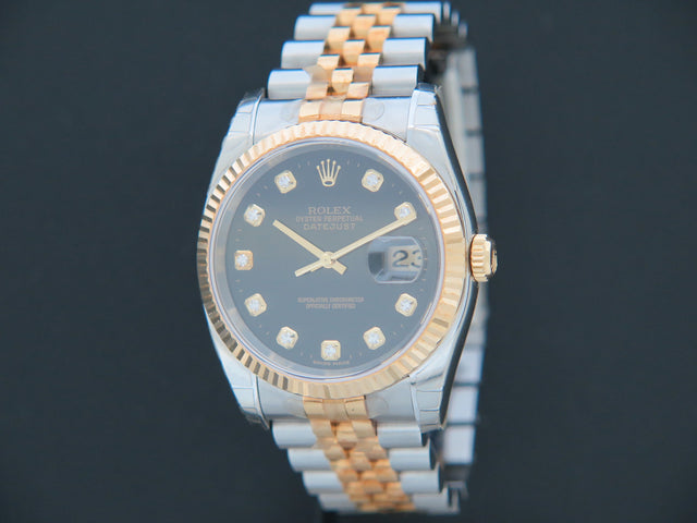 Rolex Datejust Gold/Steel Black Diamond Dial NOS IN STICKERS