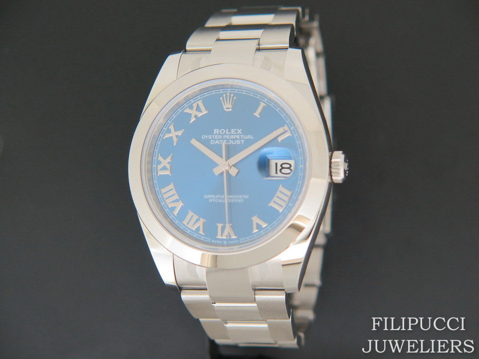 Rolex Datejust 41 Blue Roman  Dial  126300  NEW  With Stickers (1)