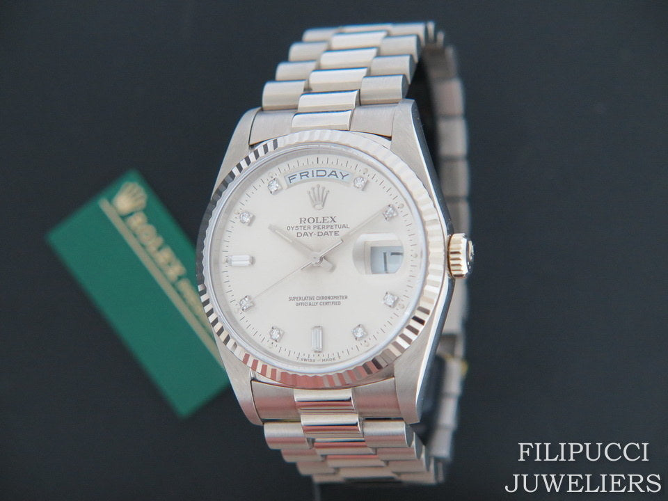 Rolex Day-Date White Gold Silver Diamond Dial 18239 (1)