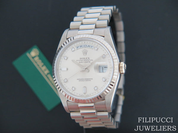Rolex Day-Date White Gold Silver Diamond Dial