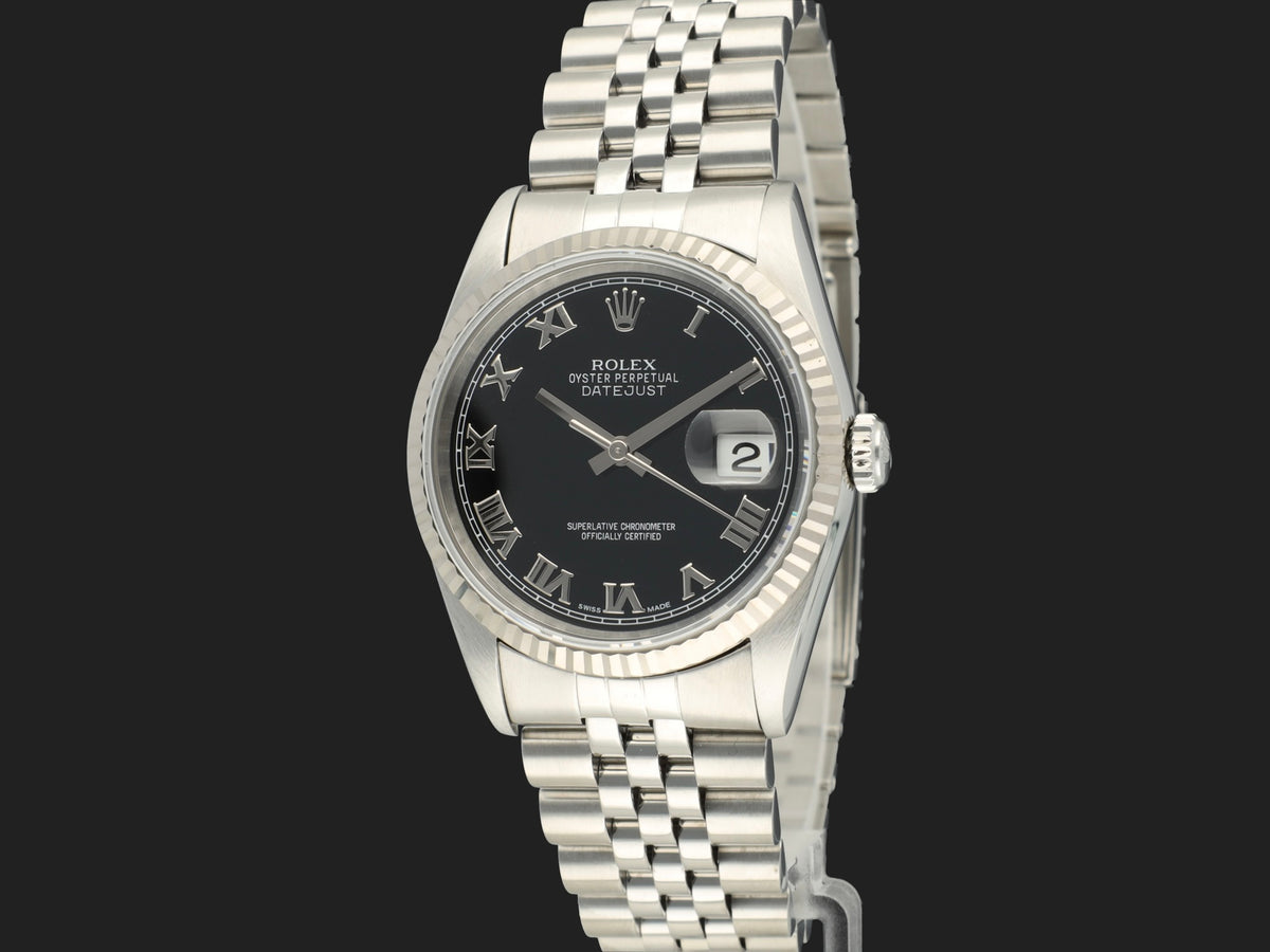 Rolex Datejust 36 Black Roman Dial 16234   (1)