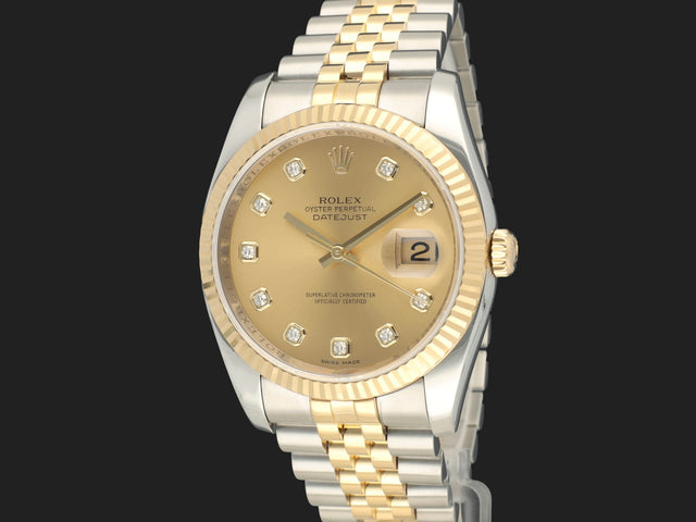 Rolex Datejust 36 Gold/Steel Champagne Diamond Dial 116233