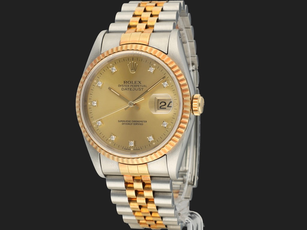 Rolex Datejust 36 Gold/Steel Champagne Diamond Dial 16233 (1)