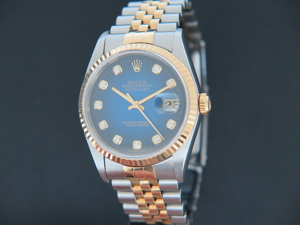 Rolex Datejust Gold/Steel 16233 Blue Vignette Diamond Dial  (1)