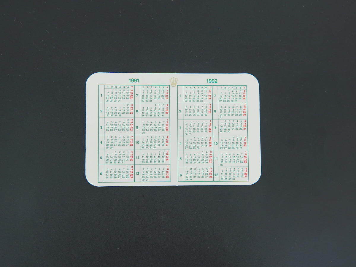 Rolex Calendar Card 1991/1992 (1)
