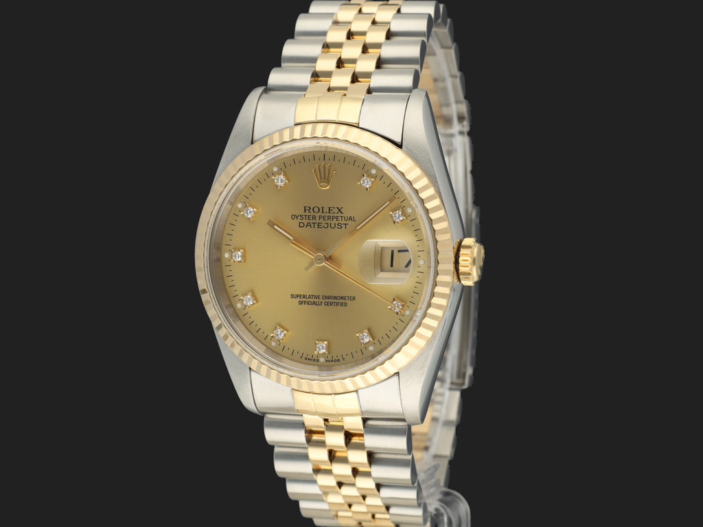 Rolex Datejust 36 Gold/Steel Champagne Diamond Dial 16233 (1)