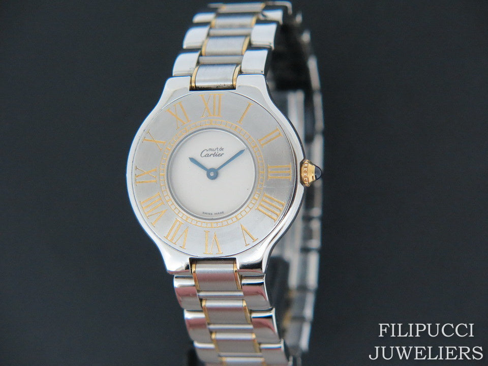Cartier Must 21 Gold/Steel Ivory Dial   (1)