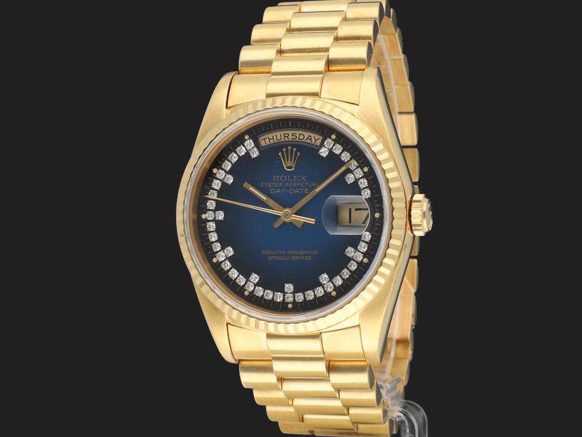 Rolex Day-Date 36 Yellow Gold Blue Vignette String Diamond Dial 18238 (1)