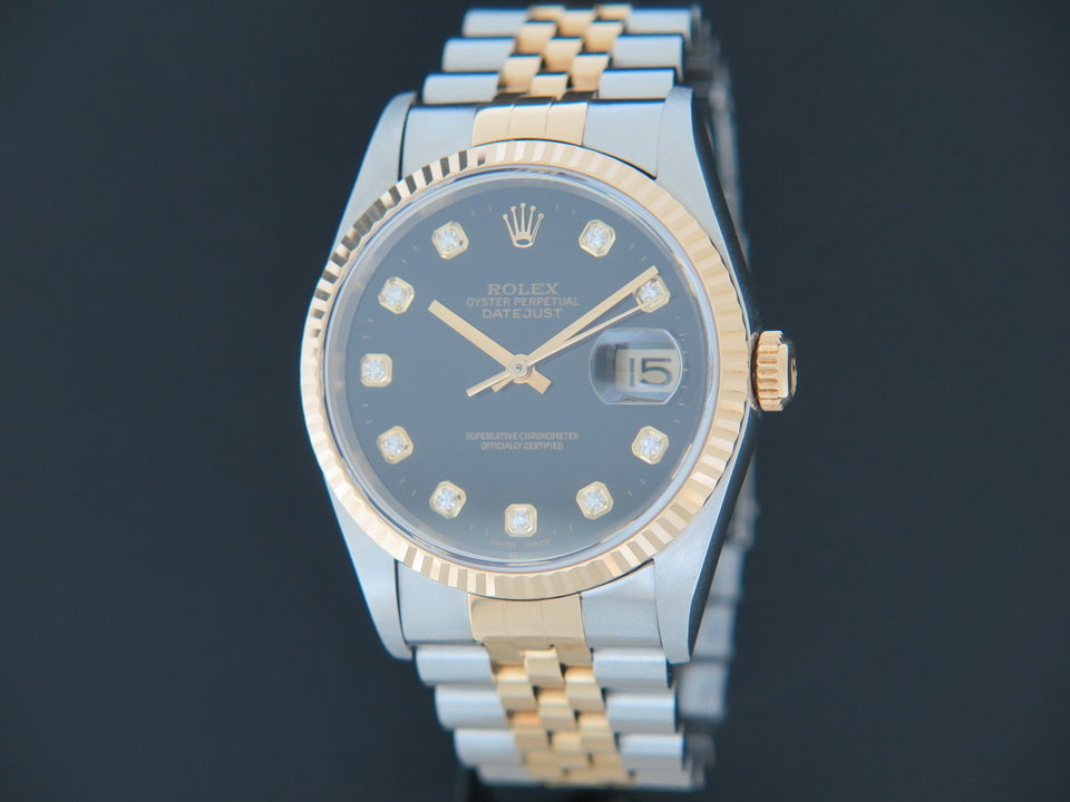 Rolex Datejust Gold/Steel 16233 Black Diamond Dial 16200 (1)