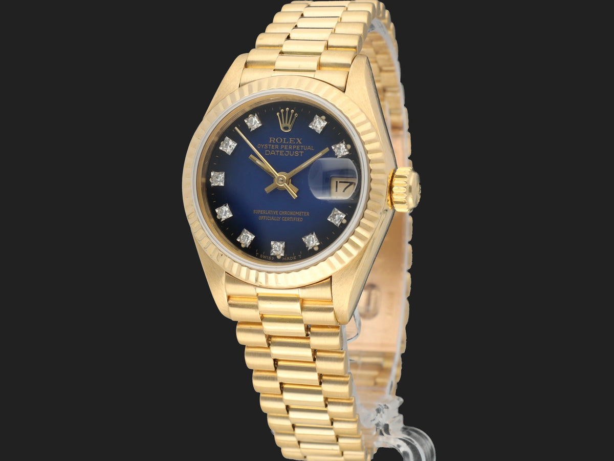 Rolex Lady-Datejust 26 Yellow Gold Blue Diamond Vignette Dial 69178  (1)