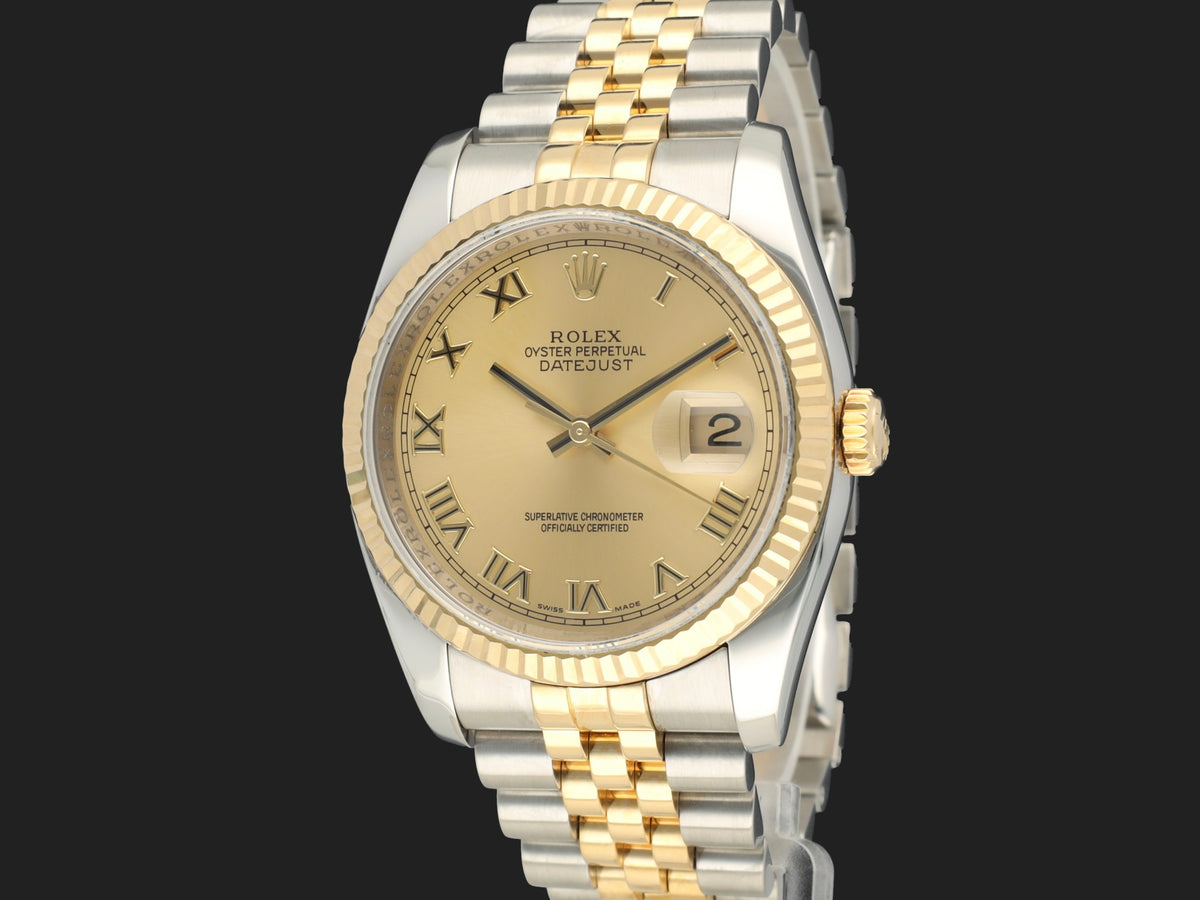 Rolex Datejust 36 Gold/Steel Champagne Roman Dial 116233