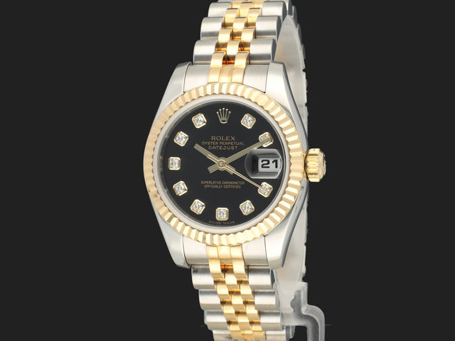 Rolex Lady-Datejust 26 Gold/Steel Black Diamond Dial