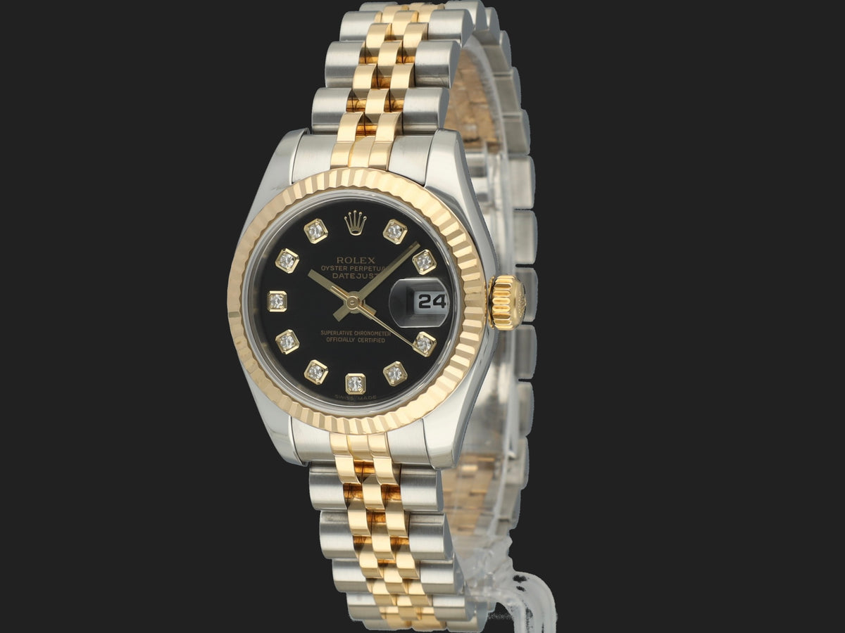 Rolex Lady-Datejust 26 Gold/Steel Black Diamond Dial 179173 (1)