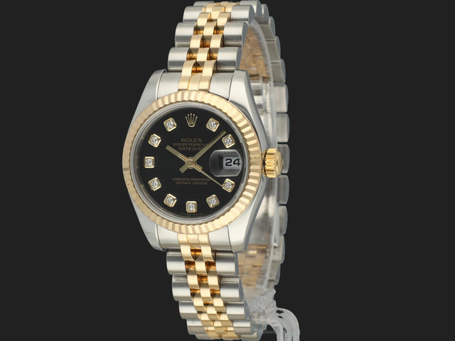 Rolex Lady-Datejust 26 Gold/Steel Black Diamond Dial