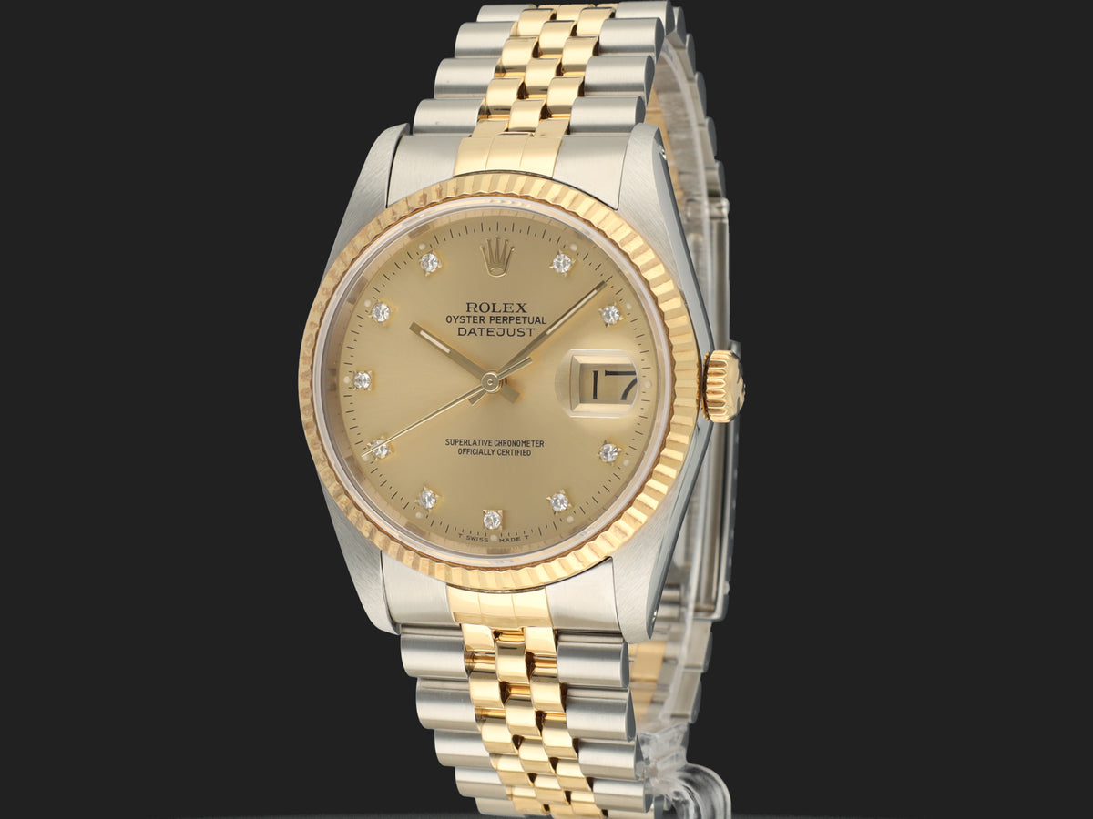 Rolex Datejust 36 Gold/Steel Champagne Diamond Dial 16233 (1)