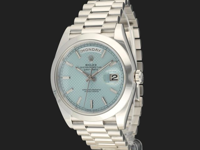 Rolex Day-Date 40 Platinum Ice Blue Diagonal Motif Dial