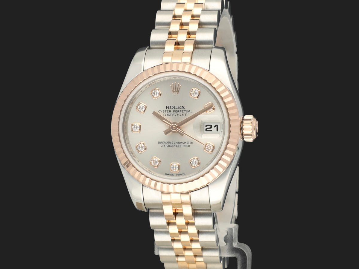 Rolex Lady-Datejust 26 Everose/Steel Silver Diamond Dial 179171 (1)