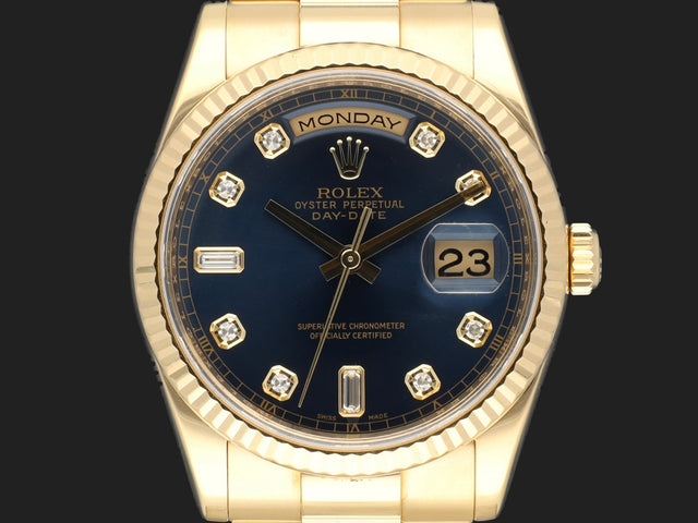 Rolex Day-Date 36 Yellow Gold Blue Diamond Dial 118238