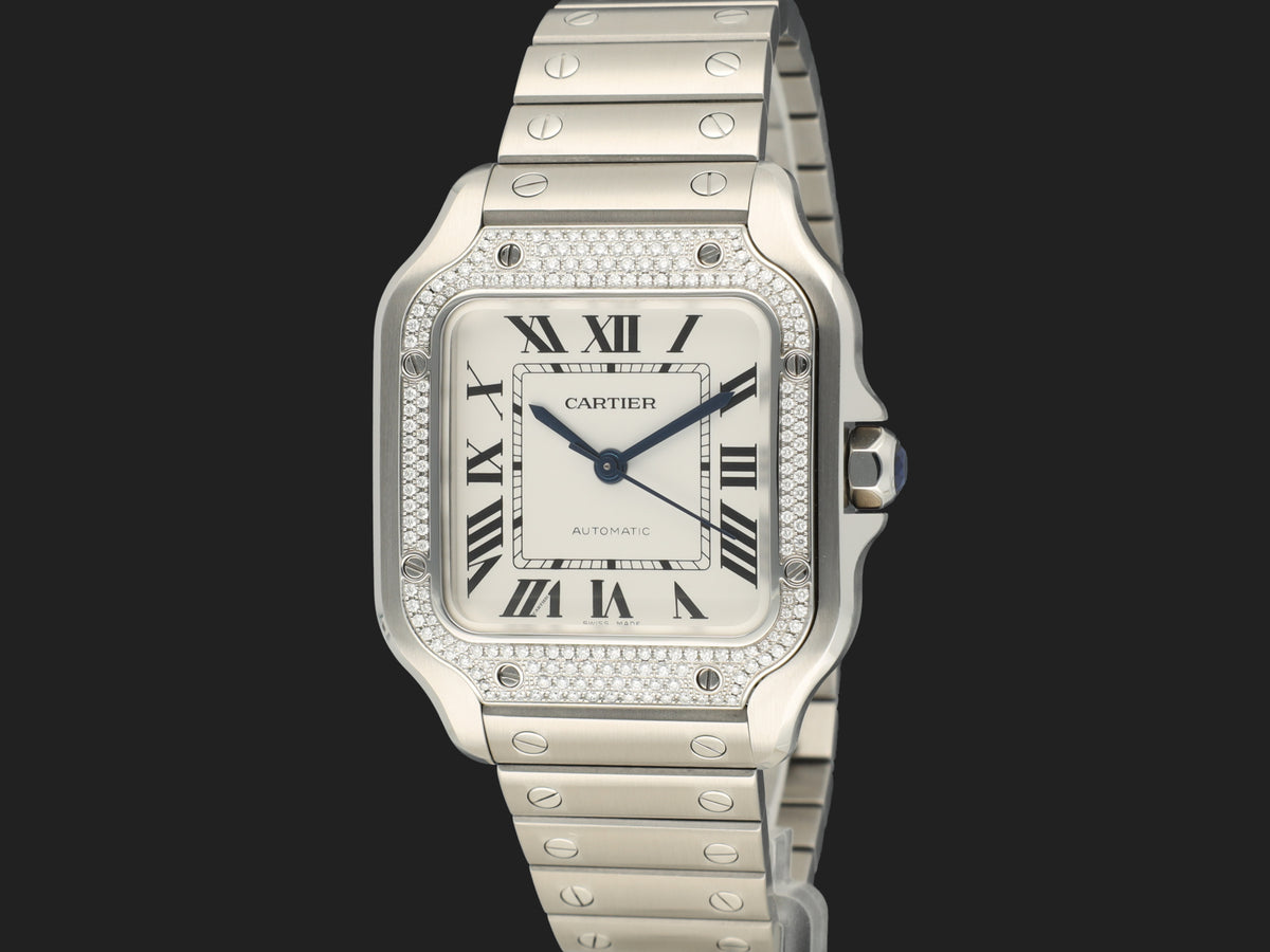 Cartier Santos Medium Silver Dial Diamond Bezel W4SA0005 W4SA0005 (1)