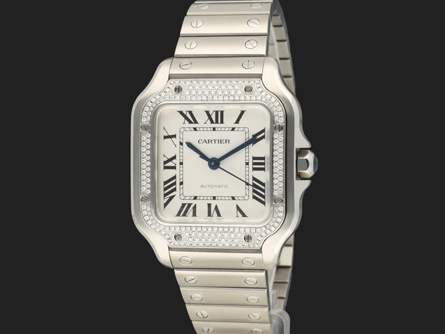Cartier Santos Medium Silver Dial Diamond Bezel W4SA0005