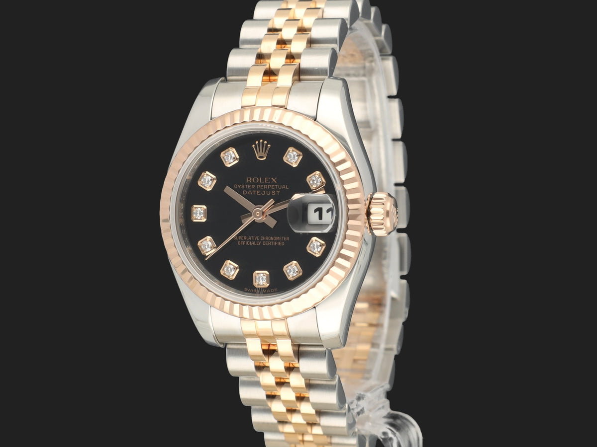 Rolex Lady-Datejust 26 Everose/Steel Black Diamond Dial 179171 (1)