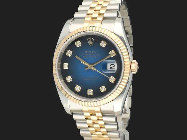 Rolex Datejust Gold/Steel Blue Vignette Diamond Dial 116233