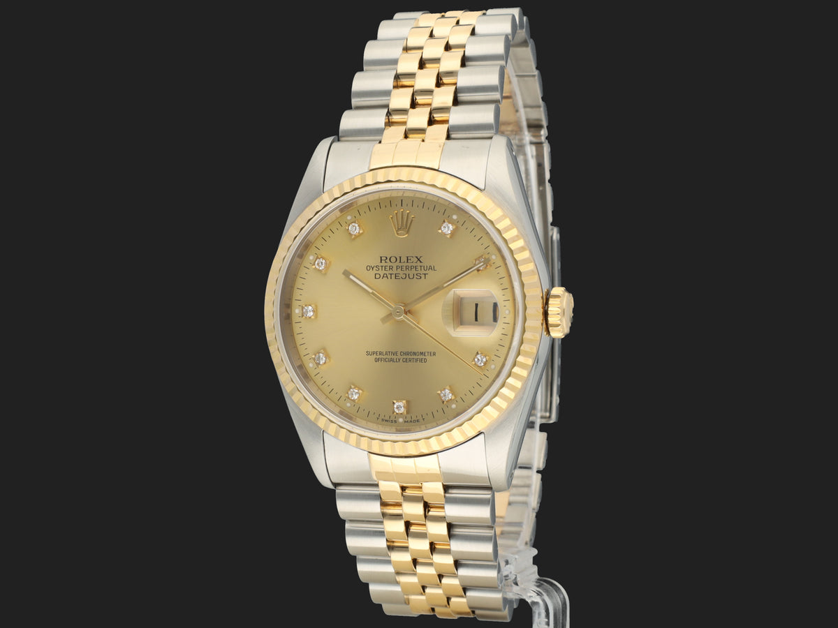 Rolex Datejust 36 Gold/Steel Champagne Diamond Dial 16233 (1)