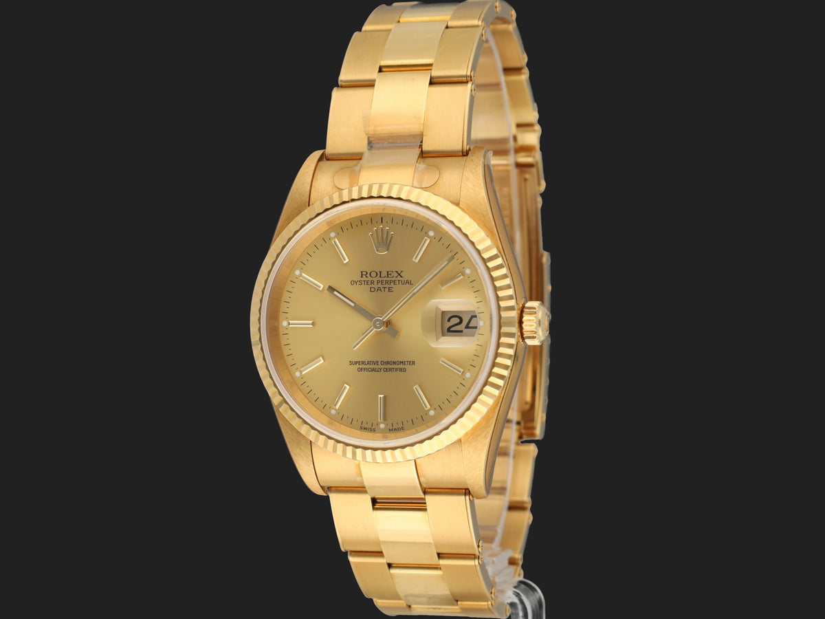 Rolex Date 34 Yellow Gold Champagne Dial 15238 (1)