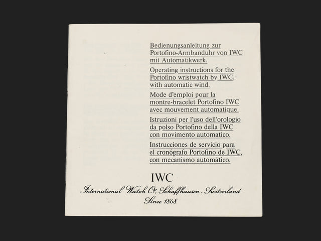 IWC Portofino Operating Instructions Booklet