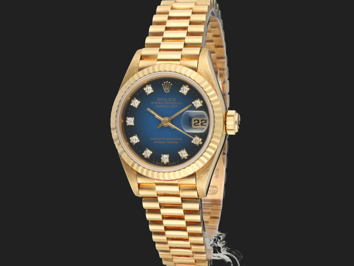 Rolex Lady-Datejust 26 Yellow Gold Blue Diamond Vignette Dial 69178  (1)