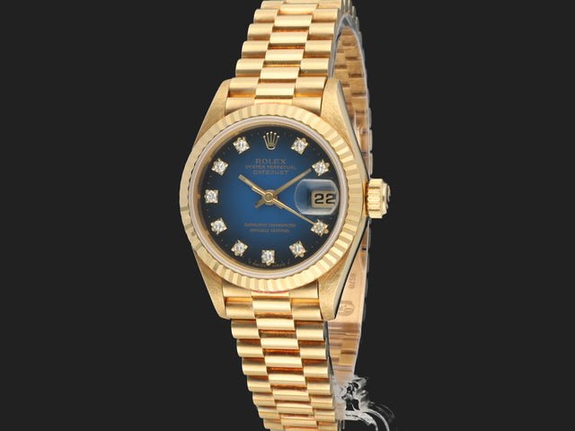 Rolex Lady-Datejust 26 Yellow Gold Blue Diamond Vignette Dial