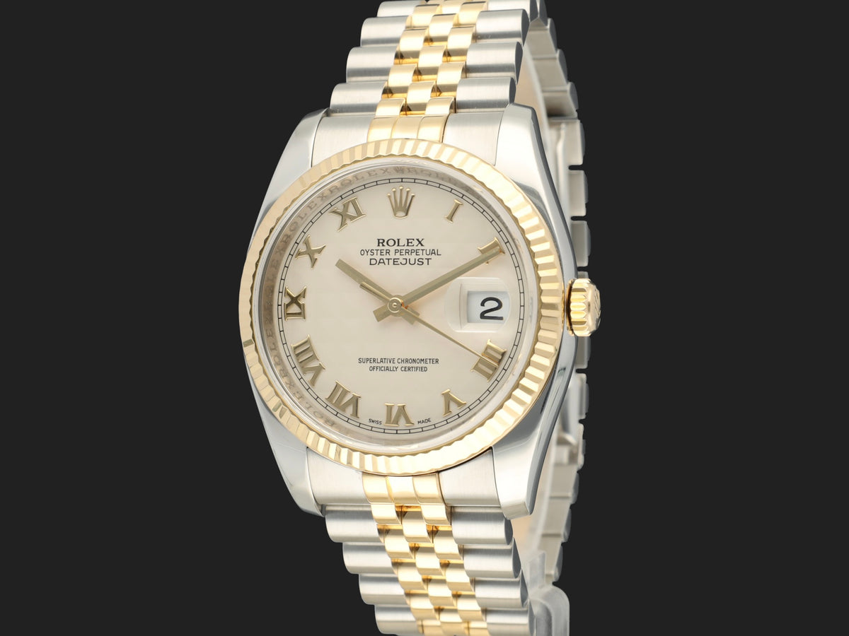 Rolex Datejust 36 Gold/Steel Ivory Pyramid Dial 116233 (1)