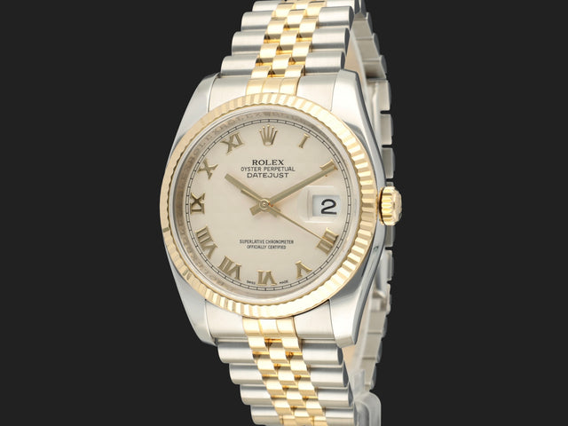 Rolex Datejust 36 Gold/Steel Ivory Pyramid Dial 116233