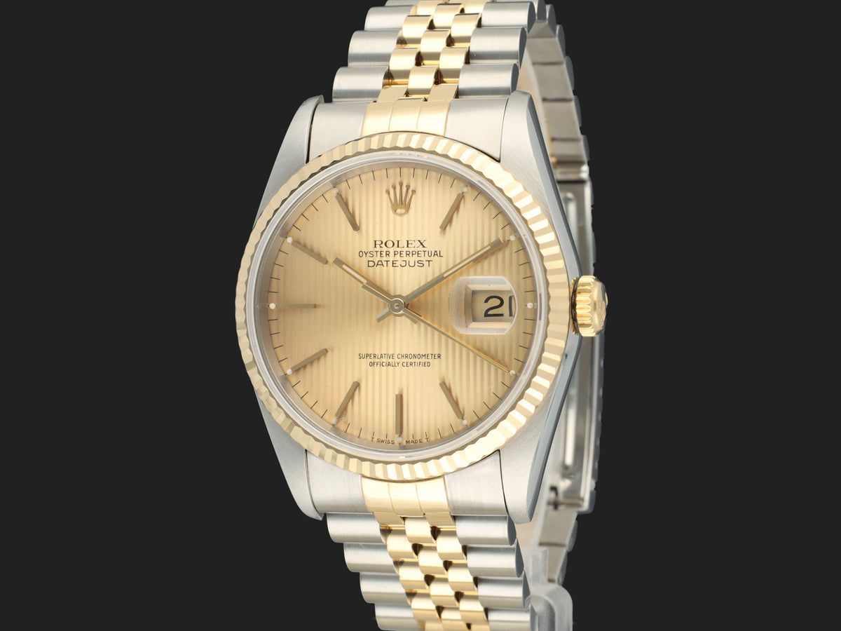 Rolex Datejust 36 Gold/Steel Champagne Tapestry Dial 16233 (1)