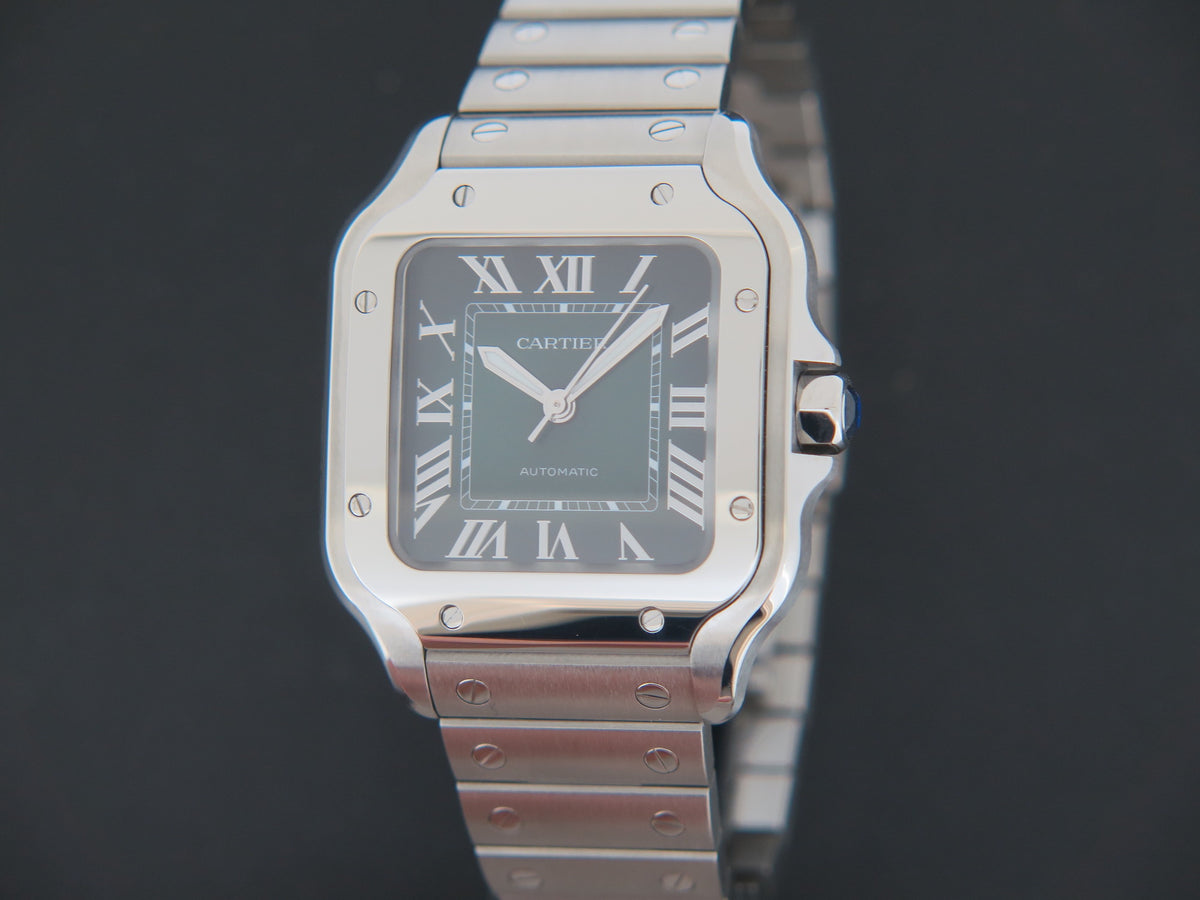 Cartier Santos Medium Steel Green Roman Dial NEW WSSA0061 (1)