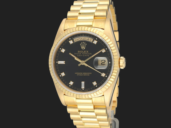 Rolex Day-Date 36 Yellow Gold Black Diamond Dial