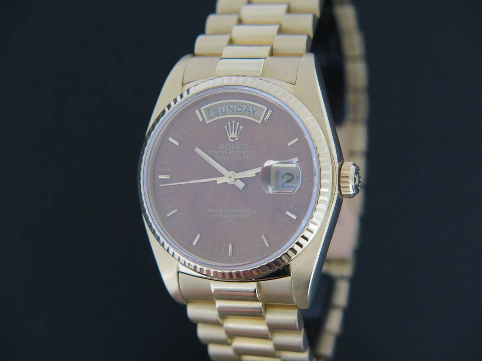 Rolex Day-Date Yellow Gold Wood Dial 18038 (1)