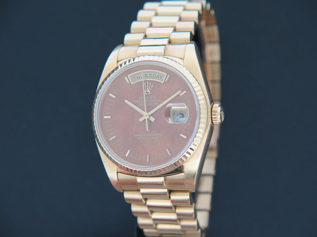 Rolex Day-Date Yellow Gold Wood Dial 18038 (1)