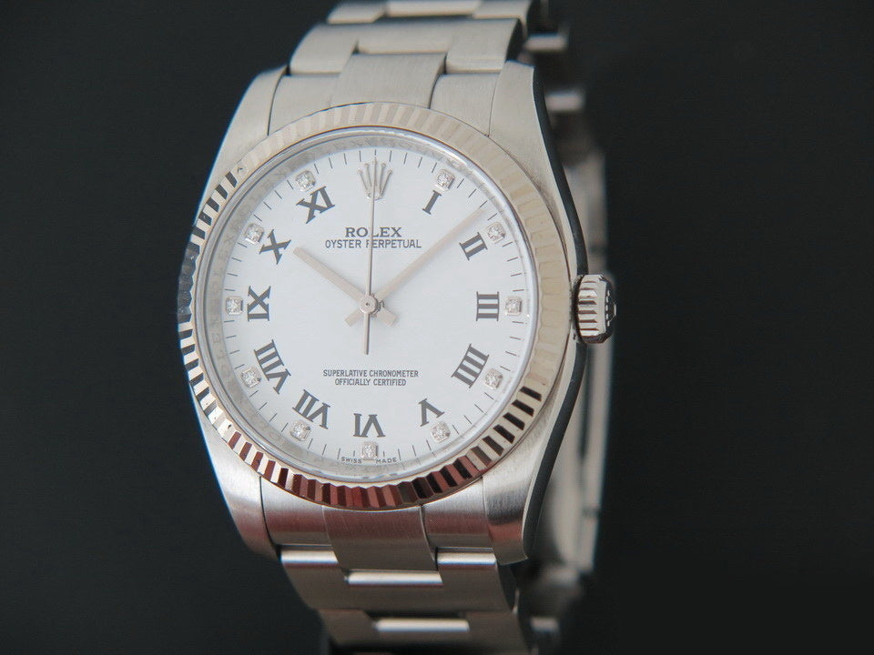 Rolex Oyster Perpetual White Gold Bezel White Diamond Dial 116034 (1)